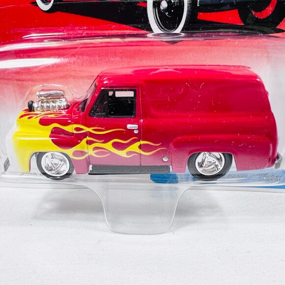 Johnny Lightning 1955 Ford Panel Delivery Woodys Panels Diecast 1:64 Red Flames - Picture 2 of 4